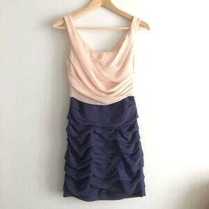 3/$15 Express Ruched Color Block Sleeveless‎ Dress Pleated Double Cowl Ne…